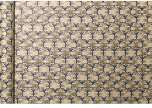 Clairefontaine 223829C - Rolle Geschenkpapier Tiny rolls Kraft mit Blättermotiven (5 m x 0,35m, innovative Breite, einfach zum Transportieren, 70g, Blauer Engel) 1 Rolle, marineblau