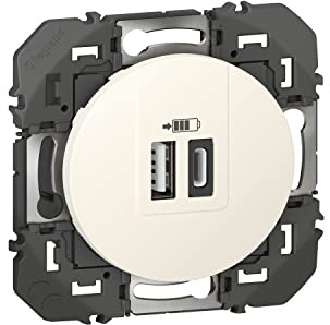 LEGRAND - Doppelsteckdose USB-A + USB-C 3 A/15 W Dooxie – konform mit EWG-Richtlinie – Umpflanzung auf 2P+T-Buchse – Weiß