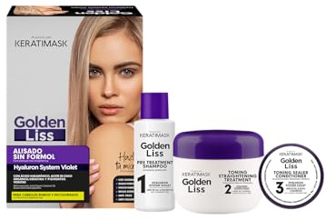 PLACENTA LIFE KERATIMASK - Kit Alisado Brasileño Vegano con Queratina y Ácido Hialurónico para Cabello Rubio - Efecto 12 semanas - Pack: Champú Tratamiento+Tratamiento Alisante+Acondicionador