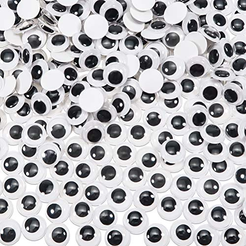 TOAOB 300 Pezzi Occhi Adesivi 12mm Rotondo Plastica Mobili Autoadesivi Wiggle Finti Occhietti per Lavoretti Fai da Te Scrapbooking Artigianato Bambole Pupazzi Accessori Bianco Nero