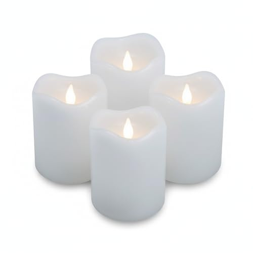 ToCi 4 x LED Kerzen Weiß Ø 7 x 13 cm – Flammenlose Echtwachskerzen mit flackerndem Licht & Timer - LED-Stumpenkerzen mit An-/Ausschalter - Batteriebetriebene Dekokerzen für Advent & Zuhause
