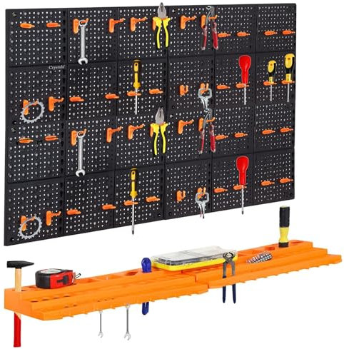Denny Shop 78 Pieces Garage Tool Storage Rack with Shelf & Pegboard For Multiple Tools, Garden Tool Rack for Easy Access to Different Tools and Accessories, Tool Board For DIY Projects & Gardening