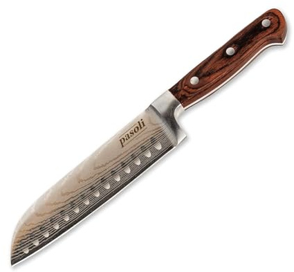 pasoli 7CR17 Cuchillo japonés profesional de acero inoxidable con protección de la hoja y mango de madera noble, herramienta de corte afilada, accesorios de cocina, utensilios de cocina, 18 cm de