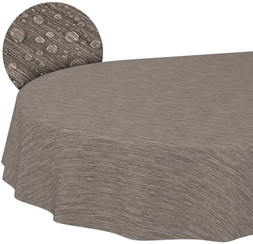 ANRO Wachstuchtischdecke Braun Oval 240x140 cm Schnittkante | Abwaschbar · Rutschfest · Pflegeleicht · Wasserabweisend · Wetterfest für In- & Outdoor
