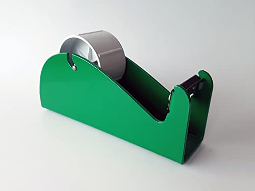 Klebeland Tischabroller Grün für Packband PP, PVC, Papier oder Flachkreppband robuste Metallausführung für 3-Kern (Grün)