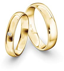 JC Trauringe Gold 585 Gold Paarpreis Poliert I Partnerringe Gelbgold mit Gravur in edler Schatulle I 2 Hochzeitsringe Herrenring ohne & Damenring mit Zirkoniasteine I ICT50