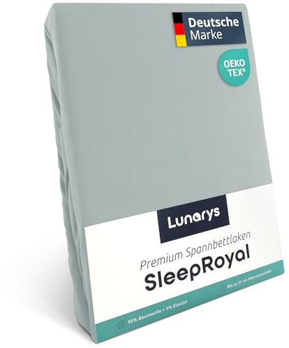 Lunarys® SleepRoyal Luxus Spannbettlaken 270x200 cm - Silbergrau - 250 g/m² Premium Bettlaken - 40 cm Steghöhe - für hohe Matratzen, Boxspringbett & Matratze + Topper & Wasserbett - Stretch Jersey