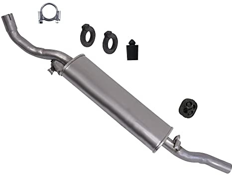 BESTPRICE Auspuff Schalldämpfer Set 1x Endschalldämpfer, 4x Anschlagpuffer, mit Montagematerial Kompatibel mit VW GOLF 2 (19E, 1G1)