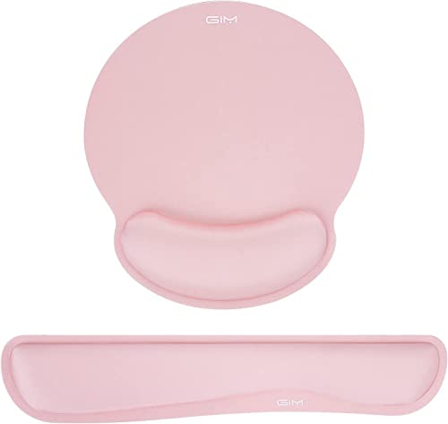 GIM Ensemble de tapis de souris ergonomique avec repose-poignet pour clavier, le bureau, les jeux (rose)