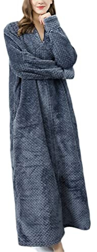 Onsoyours Vestaglia Pile Donna Uomo con Zip Flanella Coppia Invernale Lunga Accappatoi Elegante Morbidissimo Calda Lunga Felpata Pigiama da Notte