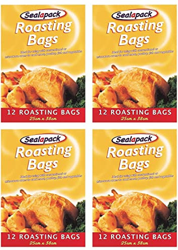 (Pack of 48) Roasting Bags Flavour Seal 25cm x 38cm Large Cooking Bags for Ovens and Microwaves Cooking Meat Turkey Chicken Poultry Fish Vegetables