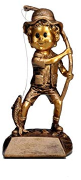 Angler Pokal Junior 16 cm - Resinfigur Angeln Troph$e mit Wunschgravur | Individuelle Anglerfigur in Altgold, personalisierbare Auszeichnung f$r Turniere & Vereine, hochwertiges Resin-Material