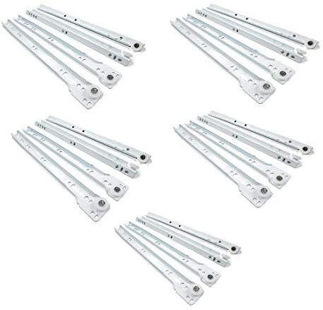 AZERODESIGN-Rieles para Cajones-Pack 5 Juegos Guias Cajones Carriles-Guias Correderas para Cajones-Extraccion Parcial-Guia de rodillo-Soporta Peso de Hasta 25kg por Cajon(BLANCO, 500MM)