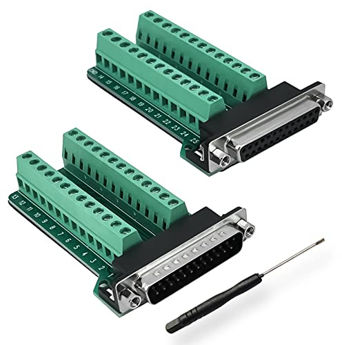 BRIEFCEC DB25 Adapter, 25-poliger RS-232 seriell auf 25-poliges Klemmbrett-Signalmodul mit Isolationskissen, (1xStecker + 1xBuchse)