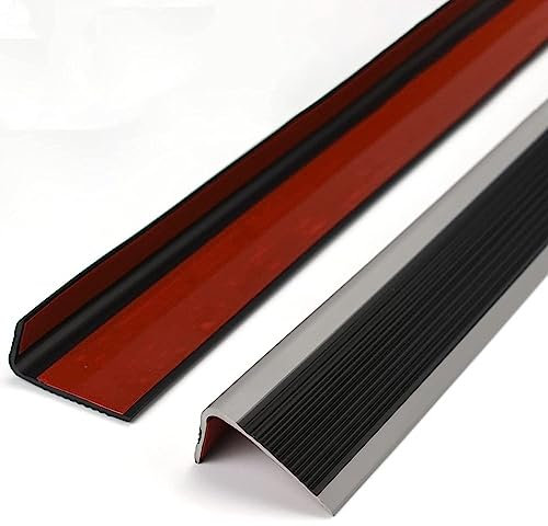 1M Bullnose Stair Anti Slip Nosing Self-Adhesive Vinyl Edging Strip,Non Slip Step Trim,PVC Rubber Angle Stair Edge Trim(50x25mm,Black with Grey)