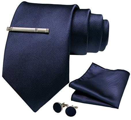 JEMYGINS Herren-Krawatte, extra lang, 9 cm breit, mit Tasche und Krawattenklammer – ideal für Hochzeiten und Partys, marineblau