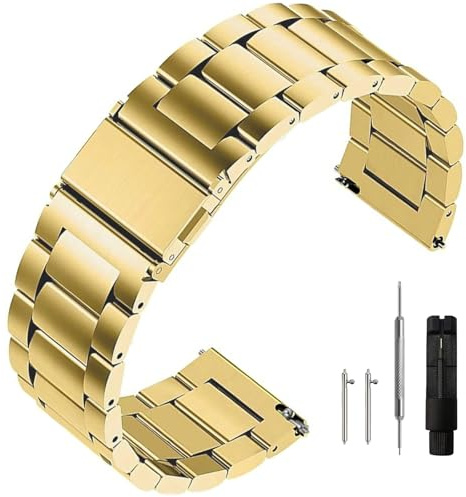 Niziruoup Bracelet de montre en acier inoxydable de 22 mm compatible avec montre Samsung Galaxy Watch - Bracelet de rechange en métal à dégagement rapide - Pour homme et femme - Doré