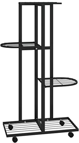 Makastle Metall Blumenregal Pflanzenregal 4-Etagen, Mehrstöckig Blumenständer Pflanzenständer Blumenbank Blumentreppe Pflanzentreppe für Innen Außen Garten Balkon Deko, 44x23x80 cm Schwarz