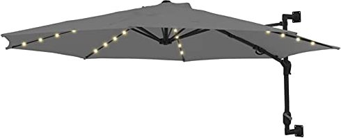 GuyAna Parasol mural avec mât métallique et LED 300 cm Anthracite,Parasol De Jardin Exterieur,Protection,Parasol,
