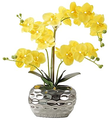 EIOLWJIEO Realistic Appearance Faux Orchid In Pot Long-lasting Durability And Wide Application Elegant Artificial Orchid In Pot, yellow