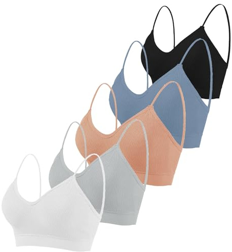 Seitop Lot de 5 soutiens-gorge classiques pour femme avec col en V rembourré Cami sans coutures Débardeur Bretelles Bralette Quotidien Basique Sommeil Soutien-gorge Sport BHS Sans Couture Sans Couture
