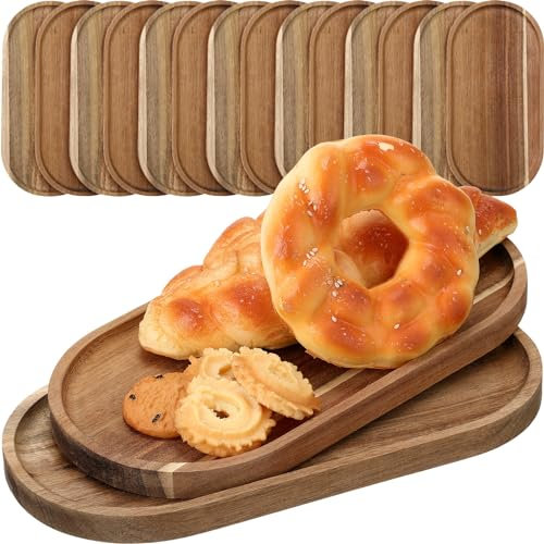 Wenqik 18 Pieces Acacia Wood Tray Set, Serving Platters, 10 x 5 Inch