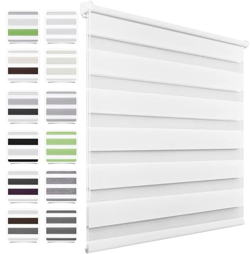 MupFup Doppelrollo Klemmfix ohne Bohren 60x230cm(BxH) Weiß,Rollo Klemmrollo mit Lichtdurchlässig und Verdunkelnd/Höhe Stufenlos Verstellbar für Schlafzimmer,Badezimmer,Wohnzimmer Fenster und Tür