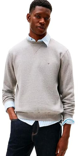 Tommy Hilfiger herr ESSENTIAL FLEECE CREWNECK MW0MW37232 pullover tröja, grå, S, Grå (medium grå ljung), S