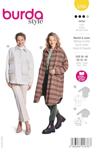 burda style Schnittmuster #5794 Damen Jacke und Mantel Gr. 36-46 Nählevel 3 (mittel) mit Anleitung
