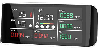 Booso Tuya - Detector de calidad del aire WIFI 9 en 1, probador de gas CO2, PM2.5, PM10, TVOC, monitor de formaldehído, pantalla LED, sensor infrarrojo