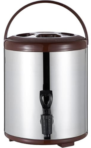 Spdazzleburst Catering-Urne, 6 l/8 l/10 l/12 l Heißwasserspender mit Wasserhahn, Edelstahl-Isoliereimer, Milchteefass für heißes Wasser und Getränke,Brown-10L