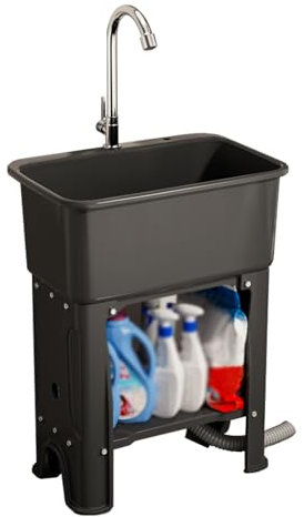 Stazione Lavamani Indipendente, Lavandino Esterno Portatile, Lavandino in Plastica, Lavandino per Lavanderia con Asse per lavare, Lavandino da Campeggio, Lavandino per Lavanderia, Cantina, Camper