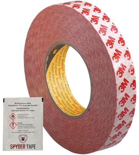 9088 Thin Double Sided Adhesive Tape - High Tack Transparent Mounting Tape for Plastic, Metal, Glass & Smooth Surfaces - Industrial Strength Clear Acrylic Adhesive 3mm x 10m with IPA & Promoter Wipes