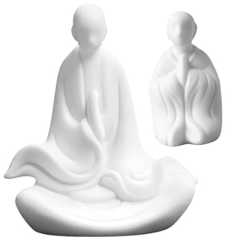 PRETYZOOM 2stücke Tischdekoration Aus Weißem Porzellan Mönchsfiguren Für Garten Und Schreibtisch Mönchsstatue Als Zen-mönchsornament Kleine Statue Für Bonsai-Dekoration Handgefertigte