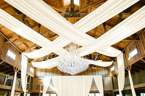 6 Panels Ivory Ceiling Drapes for Wedding 5ftx10ft Ceiling Drapes Wedding Arch Draping Fabric Smooth Satin Curtain Romantic Ceiling Decorations for Wedding Party Banquet Ceremony Stage
