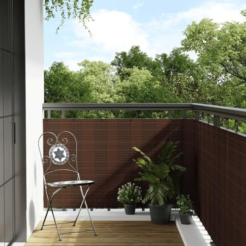 Homgoday Biombo de balcón marrón y negro, 400 x 90 cm, de poliratán, biombo de exterior, balcón, jardín, separador de jardín, separador exterior