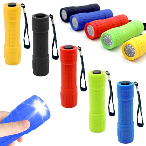 SKIKHN Mini ficklampa, set med 10 LED-ficklampor, 3 lägen, 9 LED, vattentät, bärbar, halkfri designad, LED-ficklampa med snodd, för utomhusbruk, camping, vandring, nödsituation
