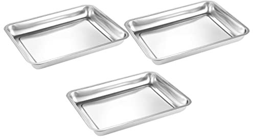 OFFSCH 3stücke Edelstahl Backblech Rechteckige Tiefe Backform Für Ofen Robustes Lebensmittelechtes Material Vielseitig Für Grillen Picknick Party Und Familienfeier Geeignet