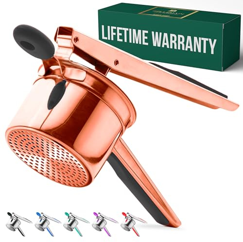 Bellemain 15 oz Large Potato Ricer | Heavy-Duty Stainless Steel Potato Ricer & Masher | Perfect for Mashed Potatoes | Ricer Kitchen Tool with Fixed Disc (Rose Gold)