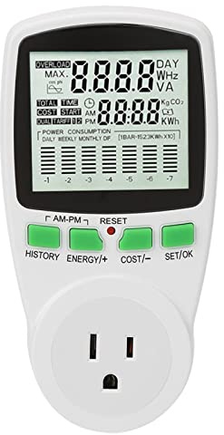 Baxnore Energy Monitor, Electricity Usage Monitor Intelligent AC Power Meter, Lower Power Consumption Plug Socket Energy Meter for Home