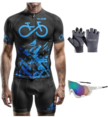 Herren Fahrradtrikot, kurzärmliges Set mit 9D-Gel-gepolsterten Shorts, Fahrradbekleidung Set für Mountainbikes, MTB Radtrikot, Rennrad, Leicht und atmungsaktiv (Set-3,m)