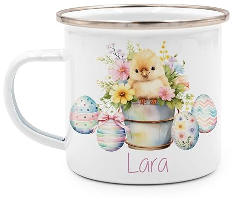 Kidsmood - Tasse Personalisiert mit Namen, Robuste Emaille Tasse für Camping & Alltag - BPA-frei, Spülmaschinenfest, Trink-Becher als Ostergeschenke für Kinder