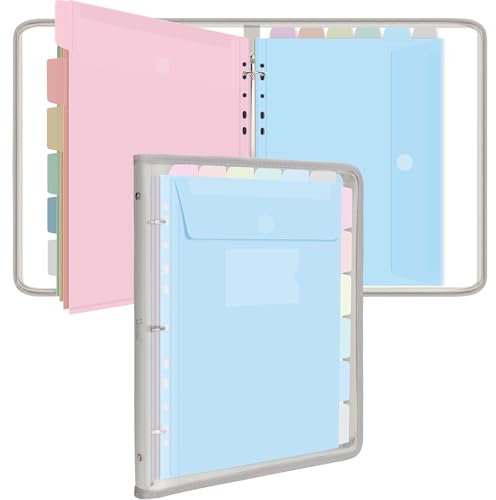 Uquelic Ordner Organizer, Dokumentenmappe A4 zum Abheften mit 12 Kunststoff Dokumententaschen, Wasserdichte PVC Aktenordner Mappe mit Reißverschluss – Ordner für Schule, Zuhause, Büro (Grau)