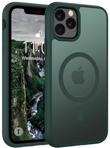 Andwing für iPhone 11 Pro Hülle Magnetisch [Kompatibel mit MagSafe] Matt Anti-Fingerprint Schutzhülle – Stoßfest Militärstandard (MIL-STD-810G), Ultradünn & rutschfest für iPhone 11 Pro.Grün