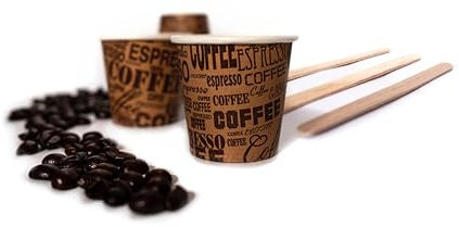 Bioaiks KIt para oficina, 250 vasos de café de papel con paletas de madera, biodegradables, marrones, 75 ml