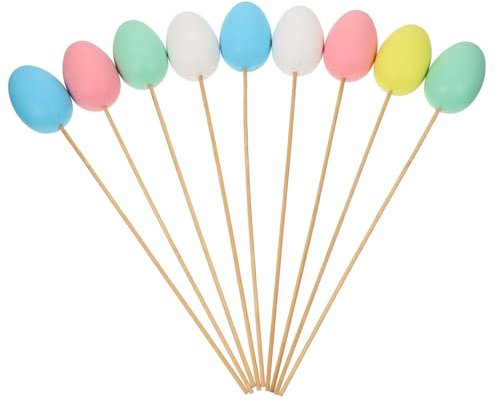 Vaguelly Easter Egg Picks Simulation Eggs 9pcs Colorful Plastic Easter Picks with Wooden Sticks for Bouquets Baskets Cakes Kids DIY Craft Supplies Floral Arrangement Decorations