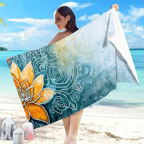 Telo Mare Microfibra Spiaggia 90x180 mm Telo Mare Grande Giallo Antisabbia Asciugatura Rapida, Ultra Assorbente Salvietta da Compatta Salvaspazio Asciugamano Microfibra, per Piscina Spiaggia Loto 2-1