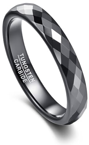 Vakki Ring Damen 4 mm Wolframring Schwarz Polierte facettierte Eheringe für Frauen Größe 56(17.8)
