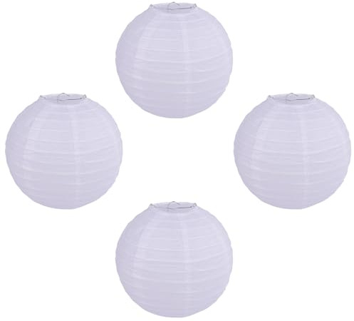 4 Stück Weiße Lampions 20 cm, Weiß Papierlaterne, Lampenschirm Papier, Faltbare Papierlampen für kreative DIY Projekte und elegante Hochzeits und Partydekorationen für Feste und Feierlichkeiten