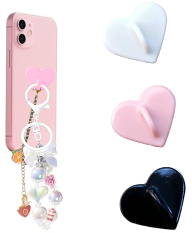 Leeneen Cell Phone Ring Holder, Metal Finger Ring Stand Sticky Grip Loop Adhesive Phone Charm Hook for Mobile Case Pad Tablet DIY Accessories (Heart-Shaped)